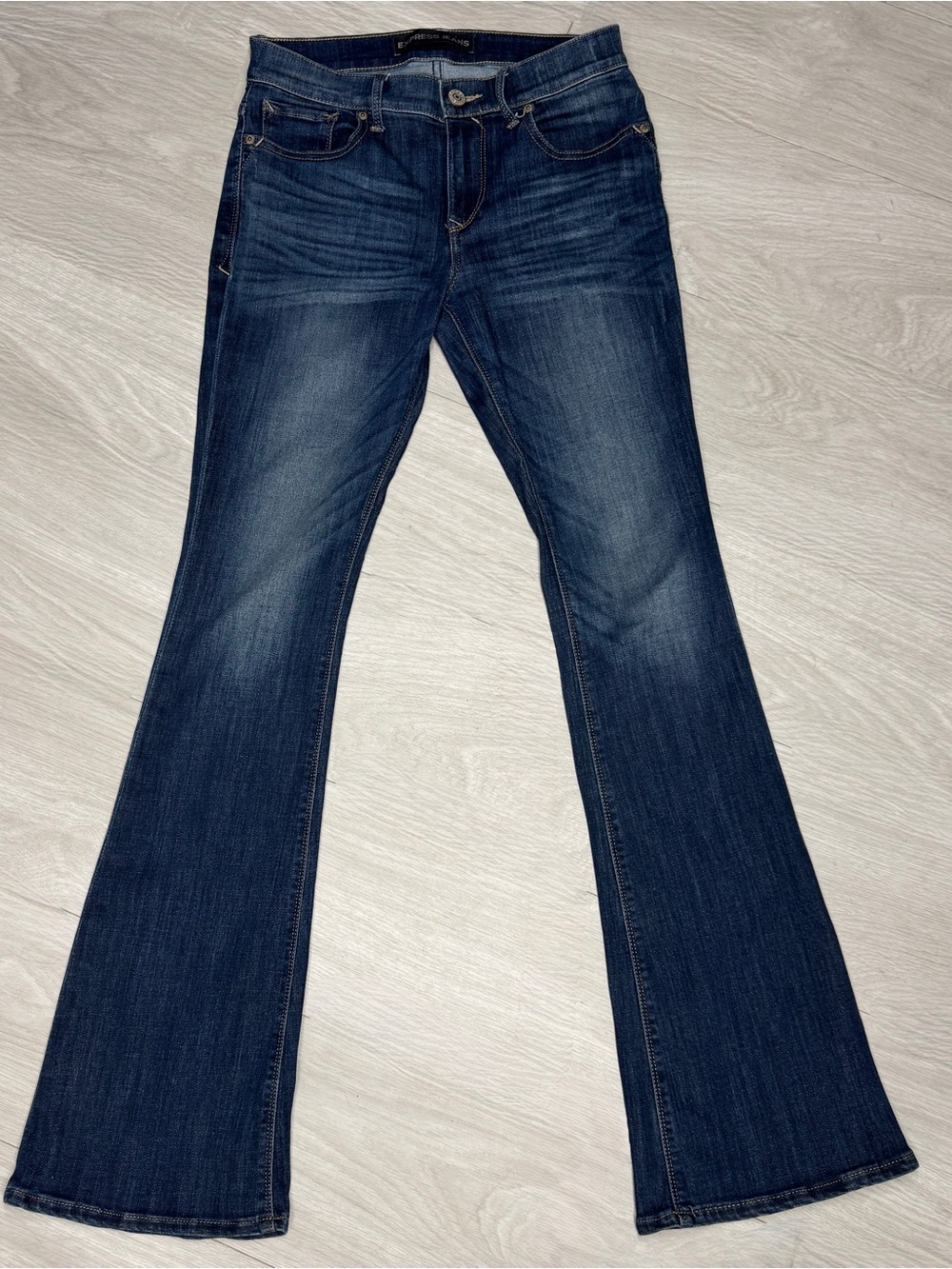 Express Stella Flare Jeans Womens 4R Mid Rise Dark Wash Y2K Stretch Denim